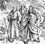 Jesus with two disciples on the road to Emmaus